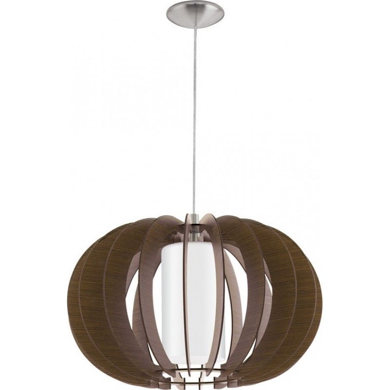 74,95 € Free Shipping | Hanging lamp Eglo Stellato 3 60W Spherical Shape Ø 50 cm. Living room and dining room. Retro and vintage Style. Steel, Wood and Glass. White, brown, nickel and matt nickel Color