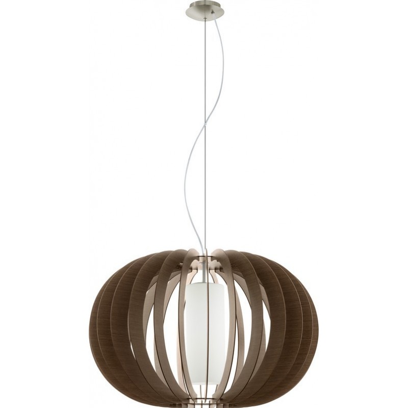 94,95 € Free Shipping | Hanging lamp Eglo Stellato 3 60W Spherical Shape Ø 70 cm. Living room and dining room. Retro and vintage Style. Steel, wood and glass. White, brown, nickel and matt nickel Color