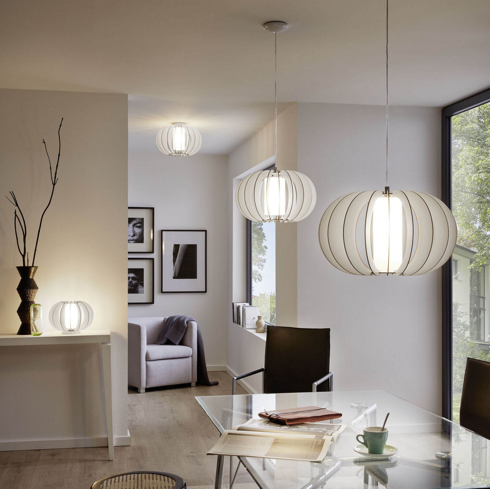 73,95 € Envoi gratuit | Lampe à suspension Eglo Stellato 2 60W Ø 40 cm. Acier, bois et verre. Couleur blanc