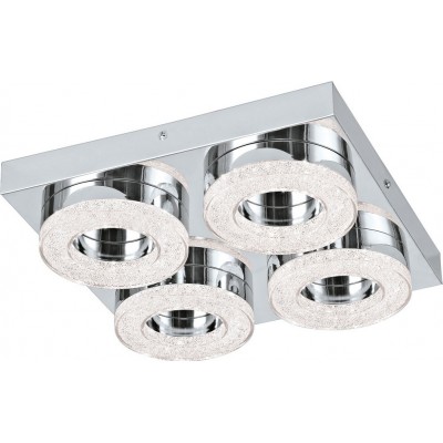Indoor ceiling light Eglo Fradelo 4W 3000K Warm light. Cubic Shape 28×28 cm. Living room and dining room. Design Style. Steel, crystal and plastic. Plated chrome and silver Color
