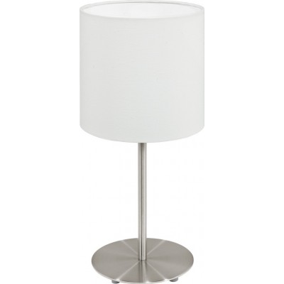 Lampada da tavolo Eglo Pasteri 40W Forma Cilindrica Ø 14 cm. Camera da letto, ufficio e zona di lavoro. Stile moderno e design. Acciaio e Tessile. Colore bianca, nichel e nichel opaco