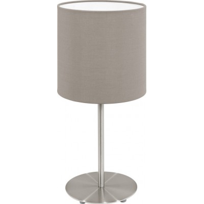 29,95 € Free Shipping | Table lamp Eglo Pasteri 40W Cylindrical Shape Ø 14 cm. Bedroom, office and work zone. Modern and design Style. Steel and textile. Gray, nickel and matt nickel Color