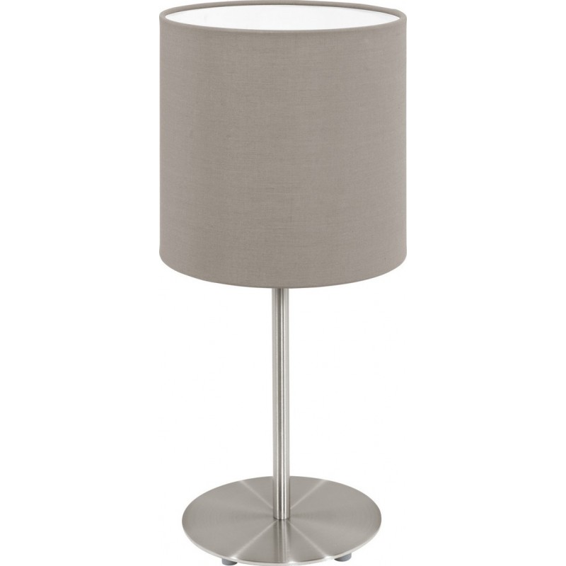 27,95 € Free Shipping | Table lamp Eglo Pasteri 40W Cylindrical Shape Ø 14 cm. Bedroom, office and work zone. Modern and design Style. Steel and textile. Gray, nickel and matt nickel Color