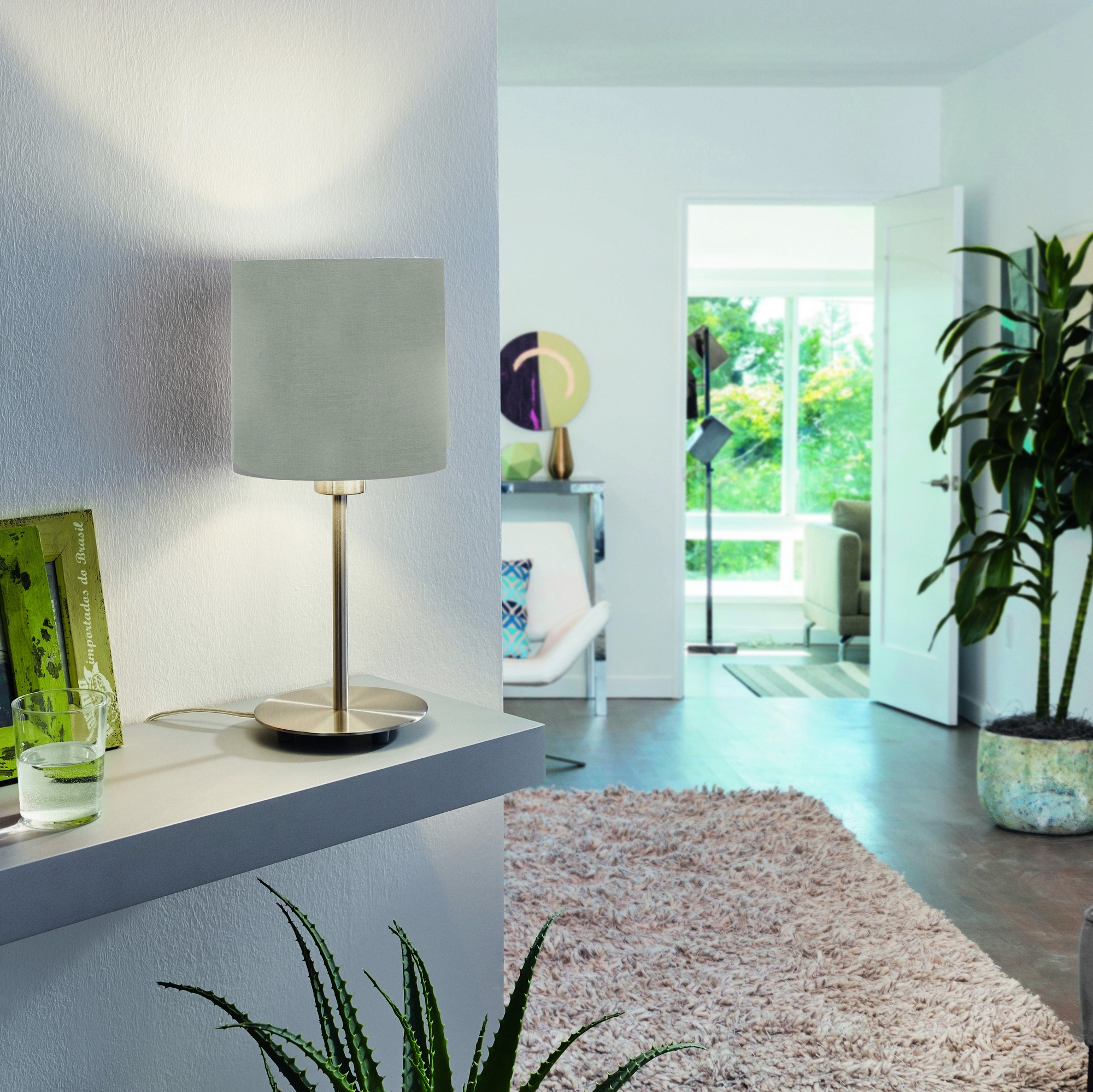 31,95 € Envoi gratuit | Lampe de table Eglo Pasteri 40W Ø 14 cm. Acier et textile. Couleur gris, nickel et nickel mat