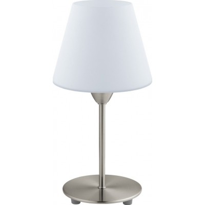 42,95 € Free Shipping | Table lamp Eglo Damasco 1 60W Conical Shape Ø 14 cm. Bedroom, office and work zone. Modern and design Style. Steel, glass and opal glass. White, nickel and matt nickel Color