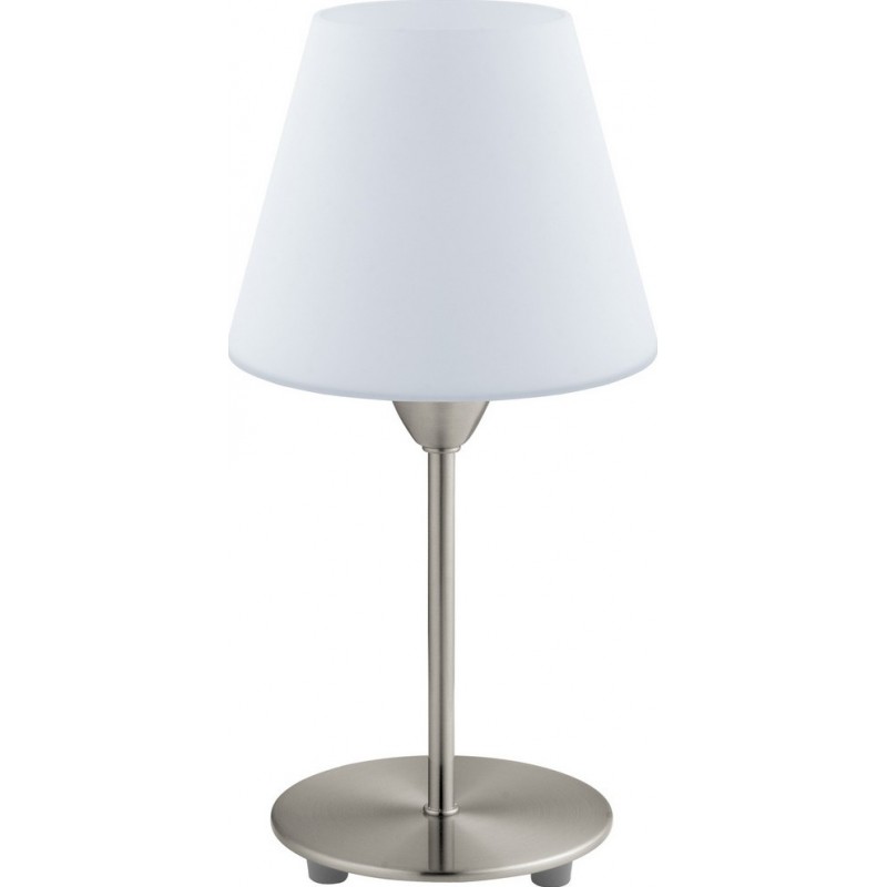 32,95 € Free Shipping | Table lamp Eglo Damasco 1 60W Conical Shape Ø 14 cm. Bedroom, office and work zone. Modern and design Style. Steel, glass and opal glass. White, nickel and matt nickel Color
