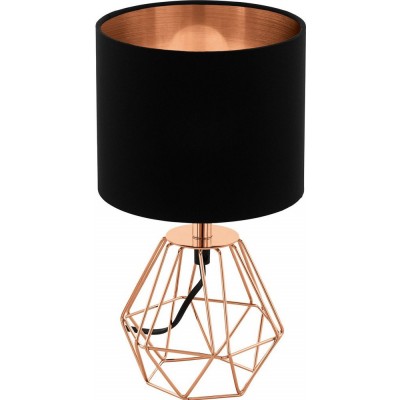 37,95 € Free Shipping | Table lamp Eglo Carlton 2 60W Cylindrical Shape Ø 16 cm. Bedroom, office and work zone. Modern and design Style. Steel and Textile. Copper, golden and black Color