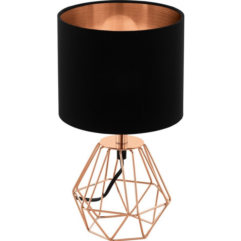 33,95 € Free Shipping | Table lamp Eglo Carlton 2 60W Cylindrical Shape Ø 16 cm. Bedroom, office and work zone. Modern and design Style. Steel and textile. Copper, golden and black Color