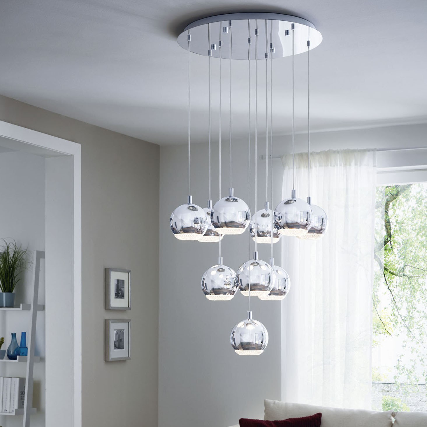 427,95 € Free Shipping | Hanging lamp Eglo Conessa 33W Ø 58 cm. Steel and plastic. Plated chrome and silver Color