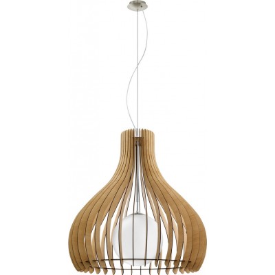 241,95 € Free Shipping | Hanging lamp Eglo Tindori 60W Conical Shape Ø 80 cm. Living room, kitchen and dining room. Retro and vintage Style. Steel, wood and glass. White, brown, nickel, matt nickel and light brown Color