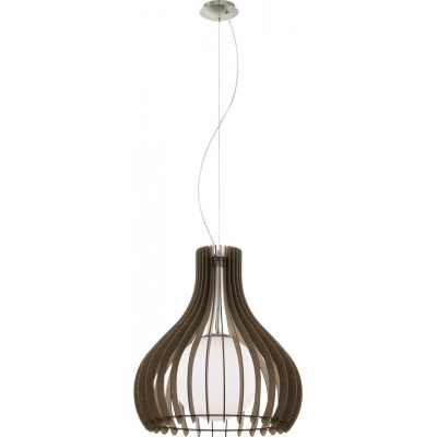 Hanging lamp Eglo Tindori 60W Conical Shape Ø 50 cm. Living room, kitchen and dining room. Modern, sophisticated and design Style. Steel, Wood and Glass. White, brown, nickel and matt nickel Color