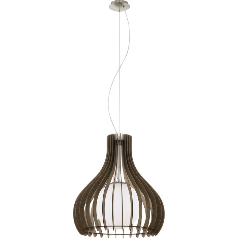 105,95 € Free Shipping | Hanging lamp Eglo Tindori 60W Conical Shape Ø 50 cm. Living room, kitchen and dining room. Modern, sophisticated and design Style. Steel, wood and glass. White, brown, nickel and matt nickel Color