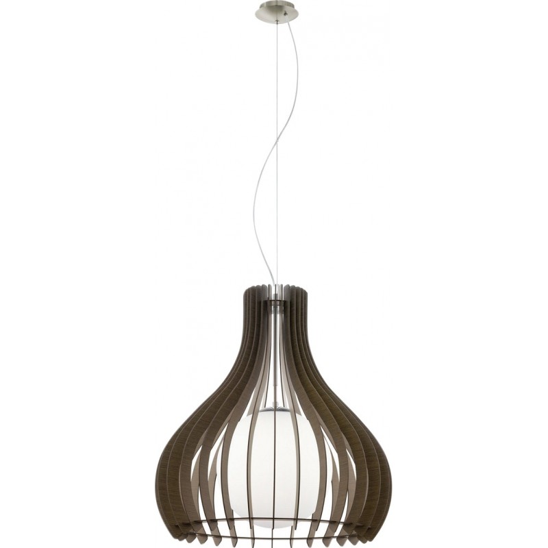 Hanging lamp Eglo Tindori 60W Conical Shape Ø 60 cm. Living room, kitchen and dining room. Modern, sophisticated and design Style. Steel, wood and glass. White, brown, nickel and matt nickel Color