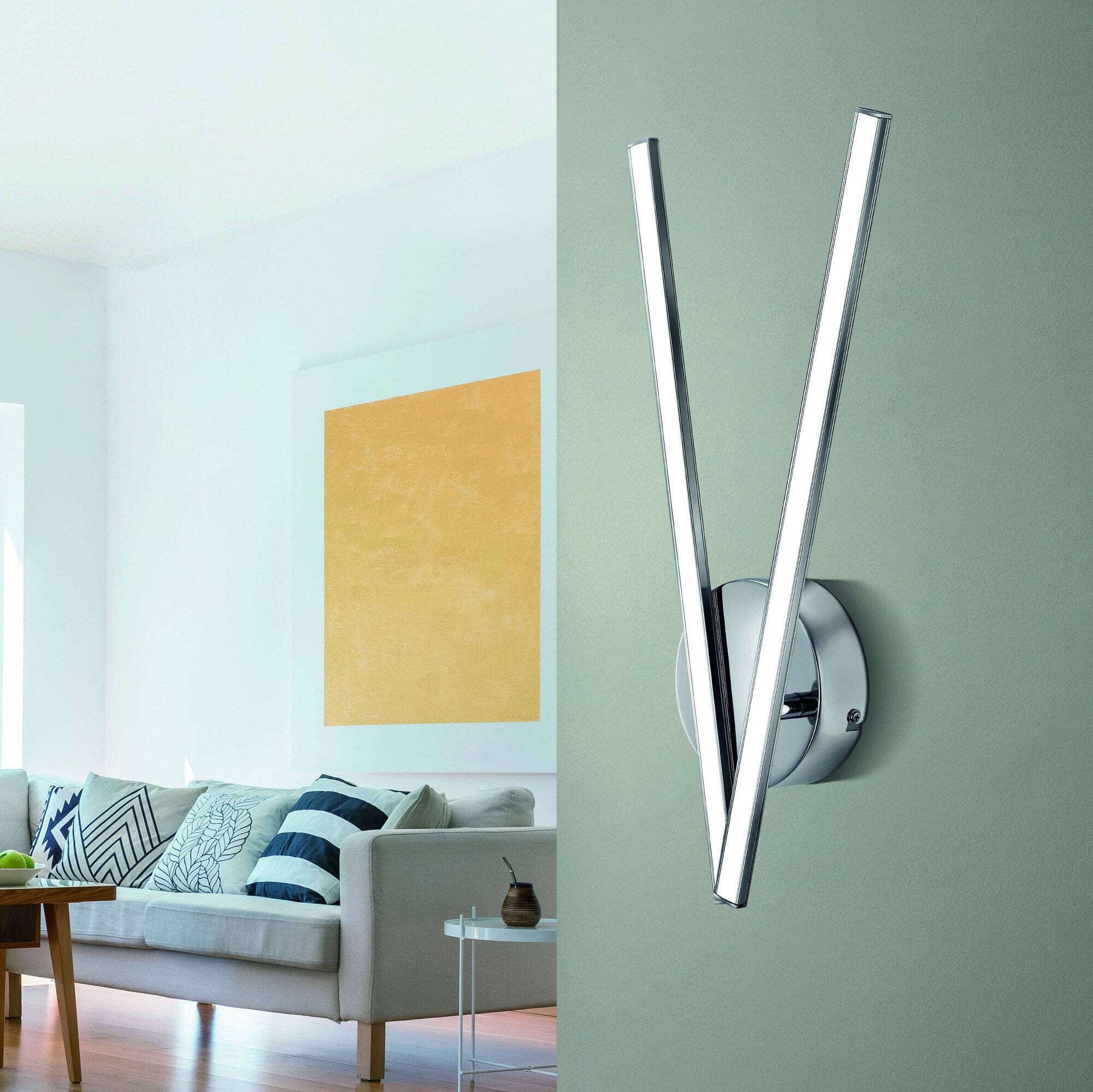 59,95 € Kostenloser Versand | Innenwandleuchte Eglo Parri 10W 3000K Warmes Licht. 42×24 cm. Aluminium und plastik. Weiß, überzogenes chrom und silber Farbe