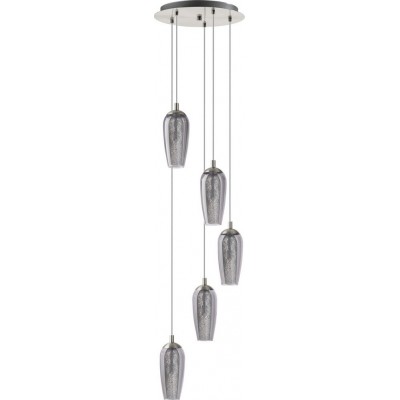 吊灯 Eglo Farsala 15W 圆柱型 形状 Ø 35 cm. 客厅, 厨房 和 饭厅. 现代的, 复杂的 和 设计 风格. 钢, 格兰尼尔 和 玻璃. 黑色的, 镍 和 亚光镍 颜色