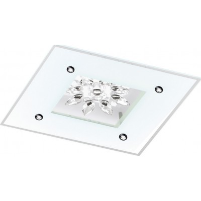 Ceiling lamp Eglo Benalua 1 18W 3000K Warm light. Square Shape 37×37 cm. Living room and bedroom. Retro Style. Steel, Crystal and Mirror. White Color