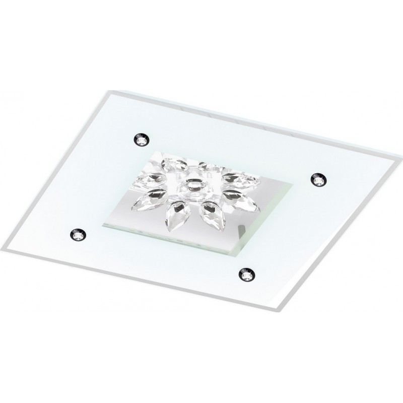 99,95 € Free Shipping | Ceiling lamp Eglo Benalua 1 18W 3000K Warm light. Square Shape 37×37 cm. Living room and bedroom. Retro Style. Steel, Crystal and Mirror. White Color