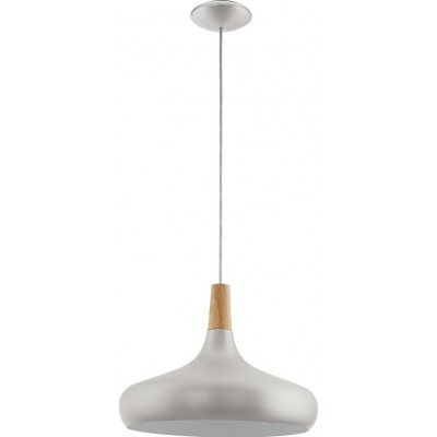 94,95 € Free Shipping | Hanging lamp Eglo Sabinar 60W Conical Shape Ø 40 cm. Living room and dining room. Modern, sophisticated and design Style. Steel and wood. Brown and silver Color