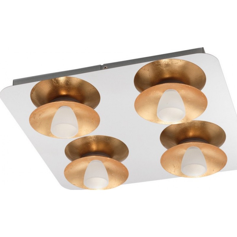 129,95 € Free Shipping | Ceiling lamp Eglo Torano 21.5W 3000K Warm light. Cubic Shape 40×40 cm. Living room, dining room and bedroom. Design Style. Steel, Glass and Satin glass. White, plated chrome, golden and silver Color