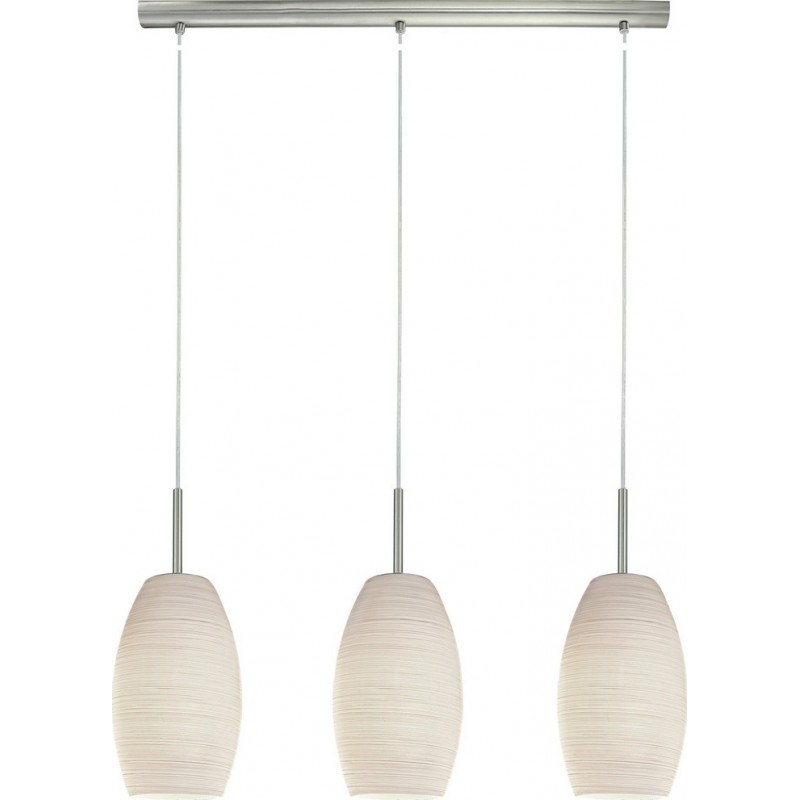 Hanging lamp Eglo Batista 3 120W Extended Shape 110×72 cm. Living room and dining room. Modern, sophisticated and design Style. Steel and glass. White, nickel and matt nickel Color