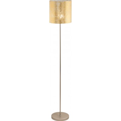 89,95 € Free Shipping | Floor lamp Eglo Viserbella 60W Cylindrical Shape Ø 28 cm. Dining room, bedroom and office. Retro and vintage Style. Steel and textile. Champagne and golden Color