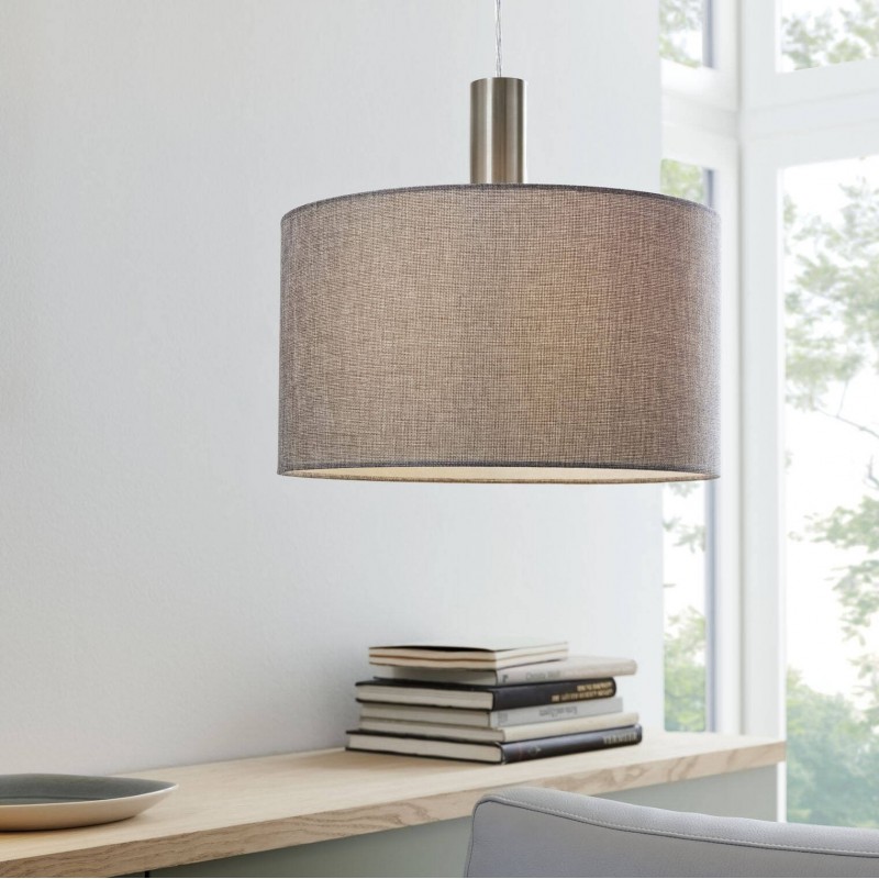 Hanging lamp Eglo Concessa 2 60W Cylindrical Shape Ø 38 cm. Living room and dining room. Modern, sophisticated and design Style. Steel, linen and textile. Gray, nickel and matt nickel Color
