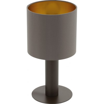 Table lamp Eglo Concessa 1 60W Cylindrical Shape Ø 16 cm. Bedroom, office and work zone. Modern, sophisticated and design Style. Steel and Textile. Golden, brown, dark brown and light brown Color