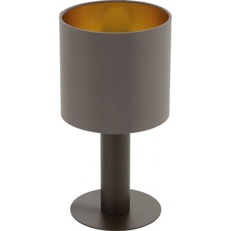 43,95 € Free Shipping | Table lamp Eglo Concessa 1 60W Cylindrical Shape Ø 16 cm. Bedroom, office and work zone. Modern, sophisticated and design Style. Steel and Textile. Golden, brown, dark brown and light brown Color