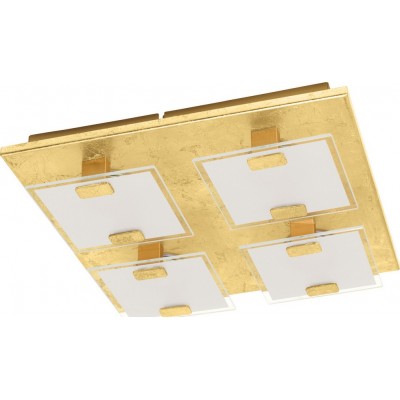 Ceiling lamp Eglo Vicaro 1 10W 3000K Warm light. Square Shape 27×27 cm. Living room and dining room. Design Style. Steel, Glass and Satin glass. White and golden Color