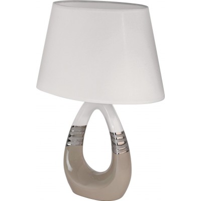 Lámpara de sobremesa Eglo Bellariva 1 40W Forma Cilíndrica 44×31 cm. Dormitorio, oficina y zona de trabajo. Estilo clásico. Cerámica y Textil. Color blanco, cromado, gris y plata