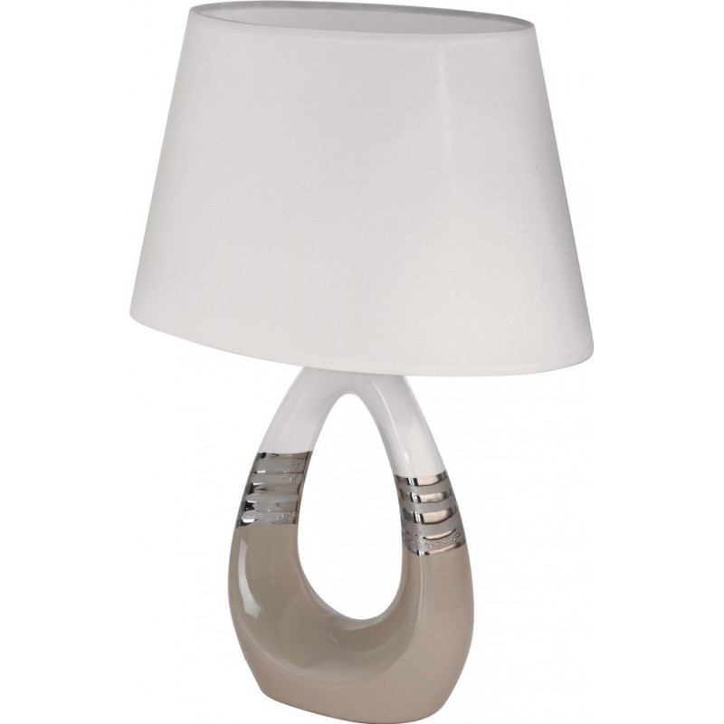 Table lamp Eglo Bellariva 1 40W Cylindrical Shape 44×31 cm. Bedroom, office and work zone. Classic Style. Ceramic and textile. White, plated chrome, gray and silver Color