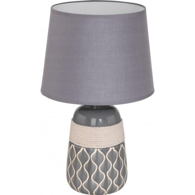 Table lamp Eglo Bellariva 2 60W Cylindrical Shape Ø 24 cm. Bedroom, office and work zone. Classic Style. Ceramic and textile. Beige and gray Color