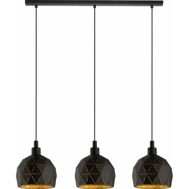 192,95 € Free Shipping | Hanging lamp Eglo Roccaforte 120W Extended Shape 110×75 cm. Living room and dining room. Retro, vintage and cool Style. Steel. Golden and black Color