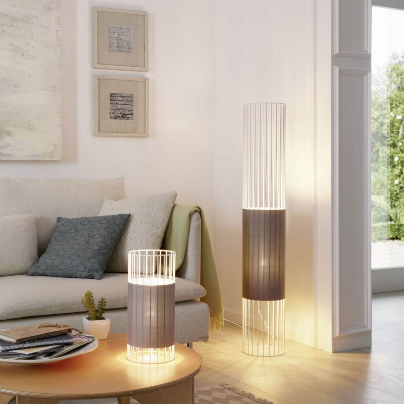 Table lamp Eglo Norumbega 60W Cylindrical Shape Ø 14 cm. Bedroom, office and work zone. Modern, design and cool Style. Steel and textile. White and gray Color
