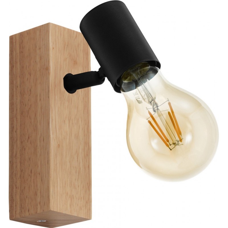 22,95 € Free Shipping | Indoor wall light Eglo France Townshend 3 10W 17×5 cm. Steel and wood. Brown and black Color