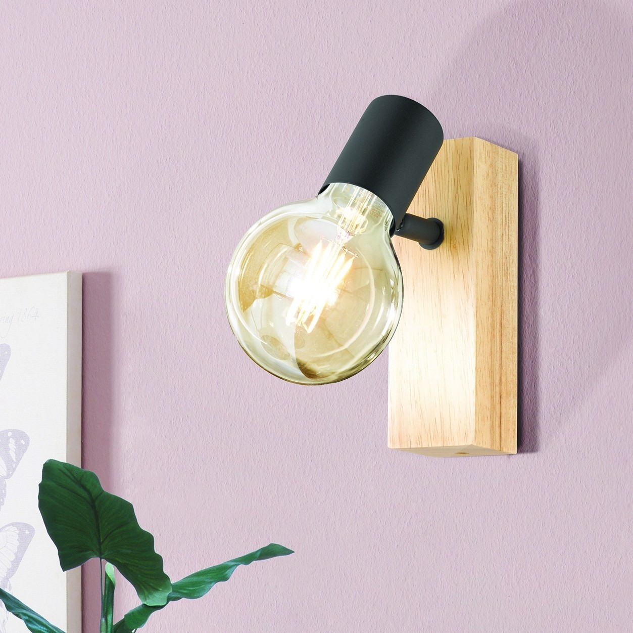 22,95 € Kostenloser Versand | Innenwandleuchte Eglo France Townshend 3 10W 17×5 cm. Stahl und holz. Braun und schwarz Farbe
