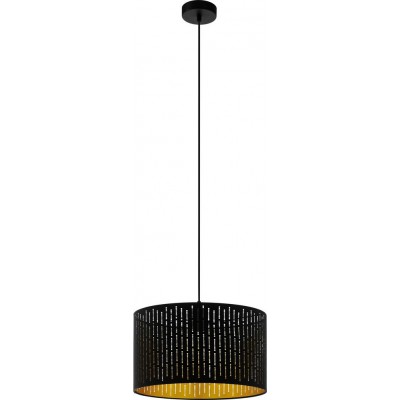 64,95 € Free Shipping | Hanging lamp Eglo Varillas 40W Cylindrical Shape Ø 38 cm. Living room and dining room. Retro and vintage Style. Steel and textile. Golden and black Color