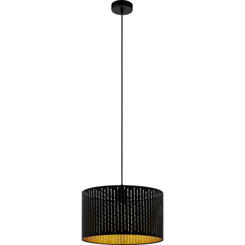 55,95 € Free Shipping | Hanging lamp Eglo Varillas 40W Cylindrical Shape Ø 38 cm. Living room and dining room. Retro and vintage Style. Steel and Textile. Golden and black Color
