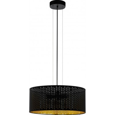 174,95 € Free Shipping | Hanging lamp Eglo Varillas 120W Cylindrical Shape Ø 53 cm. Living room and dining room. Retro and vintage Style. Steel and textile. Golden and black Color