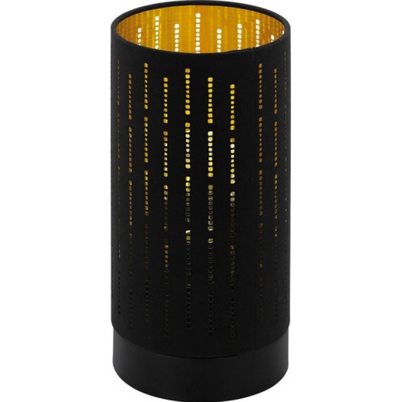46,95 € Free Shipping | Table lamp Eglo Varillas 40W Cylindrical Shape Ø 12 cm. Bedroom, office and work zone. Modern, sophisticated and design Style. Steel and Textile. Golden and black Color
