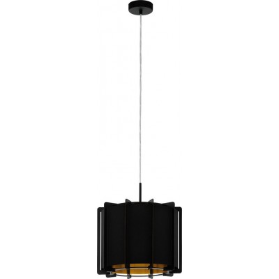 55,95 € Free Shipping | Hanging lamp Eglo Pineta 40W Cylindrical Shape Ø 33 cm. Living room and dining room. Retro, vintage and design Style. Steel, sheet and wood. Golden and black Color