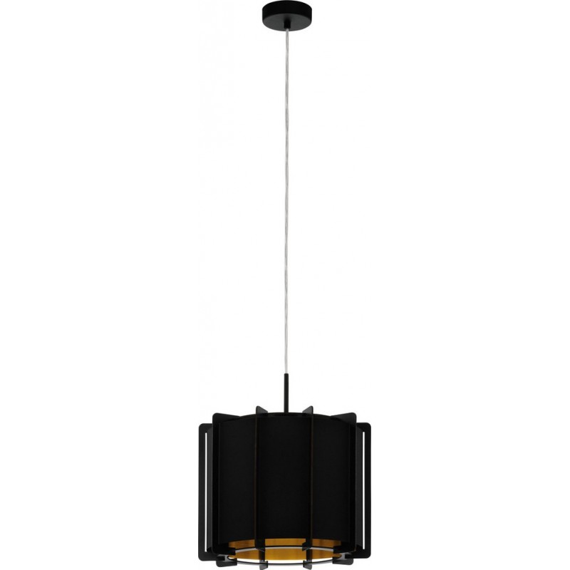 44,95 € Free Shipping | Hanging lamp Eglo Pineta 40W Cylindrical Shape Ø 33 cm. Living room and dining room. Retro, vintage and design Style. Steel, sheet and wood. Golden and black Color
