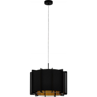 61,95 € Free Shipping | Hanging lamp Eglo Pineta 40W Cylindrical Shape Ø 43 cm. Living room and dining room. Retro, vintage and design Style. Steel, sheet and wood. Golden and black Color