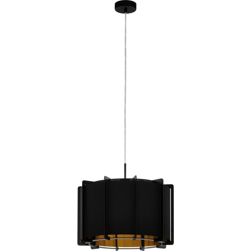 49,95 € Free Shipping | Hanging lamp Eglo Pineta 40W Cylindrical Shape Ø 43 cm. Living room and dining room. Retro, vintage and design Style. Steel, sheet and wood. Golden and black Color