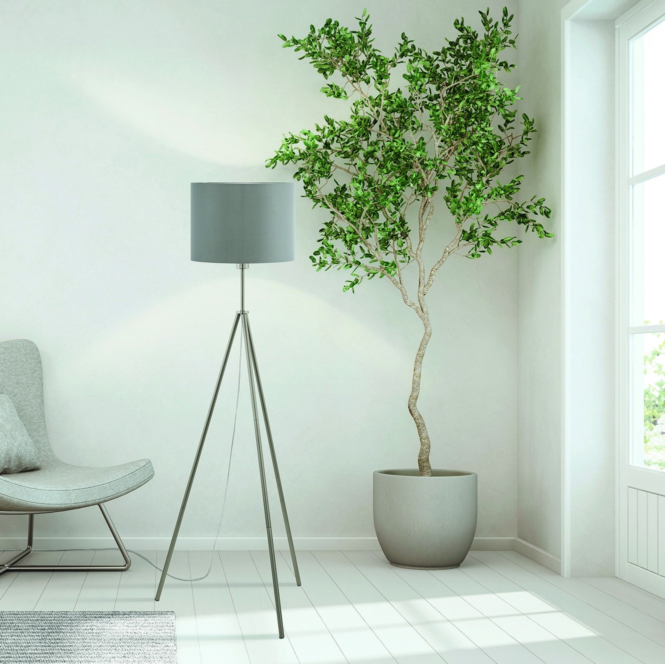 59,95 € Envio grátis | Luminária de piso Eglo Scigliati 60W Ø 34 cm. Aço e têxtil. Cor cinza, níquel, níquel mate e prata