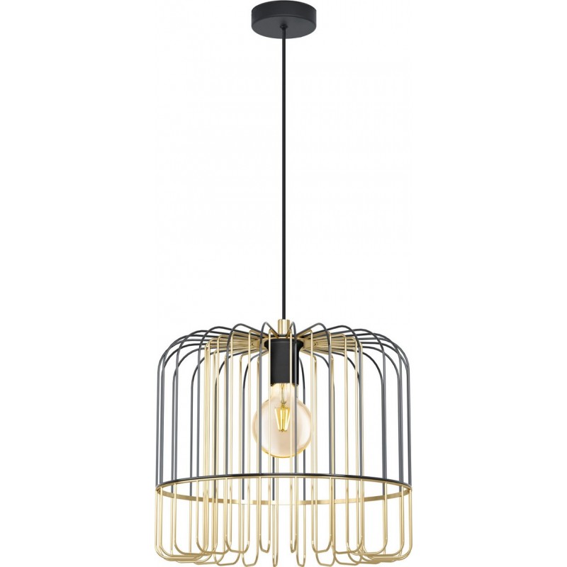 94,95 € Free Shipping | Hanging lamp Eglo Asunción 60W Cylindrical Shape Ø 37 cm. Living room and dining room. Retro and vintage Style. Steel. Golden, brass, black and nickel Color
