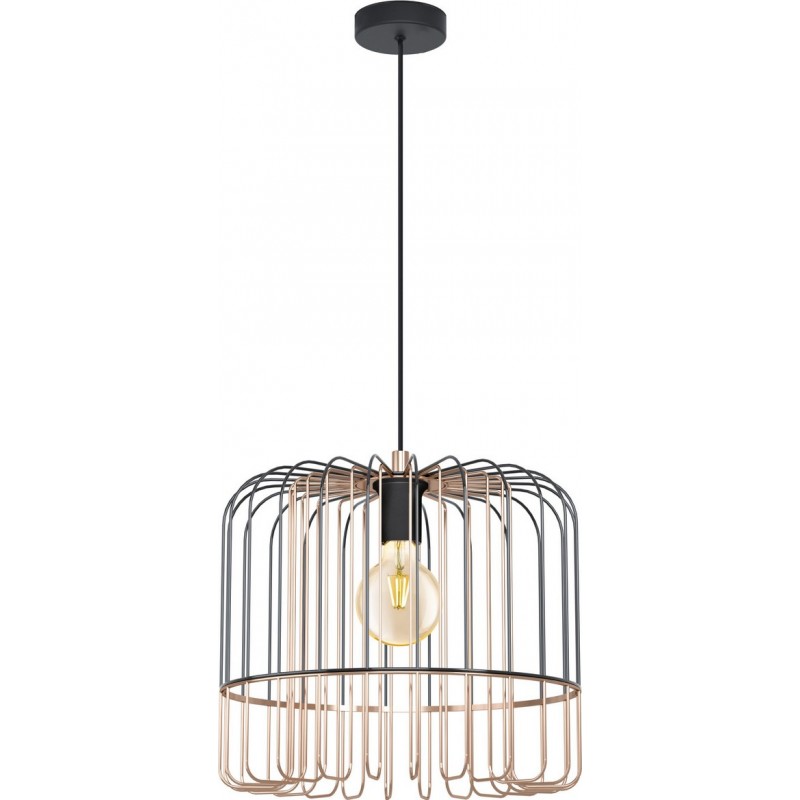 94,95 € Free Shipping | Hanging lamp Eglo Asunción 60W Cylindrical Shape Ø 37 cm. Living room and dining room. Retro and vintage Style. Steel. Copper, golden, black and nickel Color