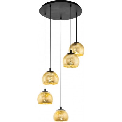 269,95 € Free Shipping | Hanging lamp Eglo Albaraccin 200W Spherical Shape Ø 58 cm. Living room and dining room. Rustic, retro and vintage Style. Steel and glass. Golden and black Color