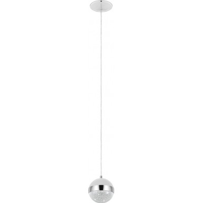 Lámpara colgante Eglo Licoroto 3W Forma Esférica Ø 12 cm. Salón y comedor. Estilo moderno, sofisticado y diseño. Acero, Granille y Vidrio. Color blanco, cromado y plata