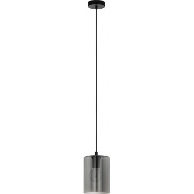 Hanging lamp Eglo Cadaques 1 40W Cylindrical Shape Ø 16 cm. Living room and dining room. Modern, sophisticated and design Style. Steel, Glass and Tinted glass. Black and transparent black Color